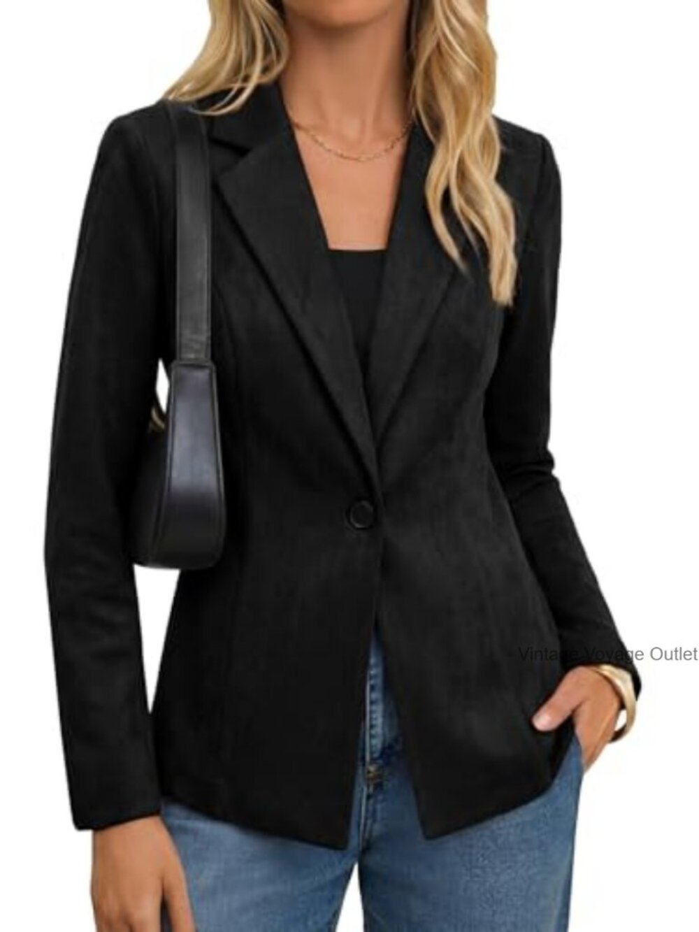 Faux Suede Open Front Blazer Lapel Long Sleeve Business Casual Work Jacket